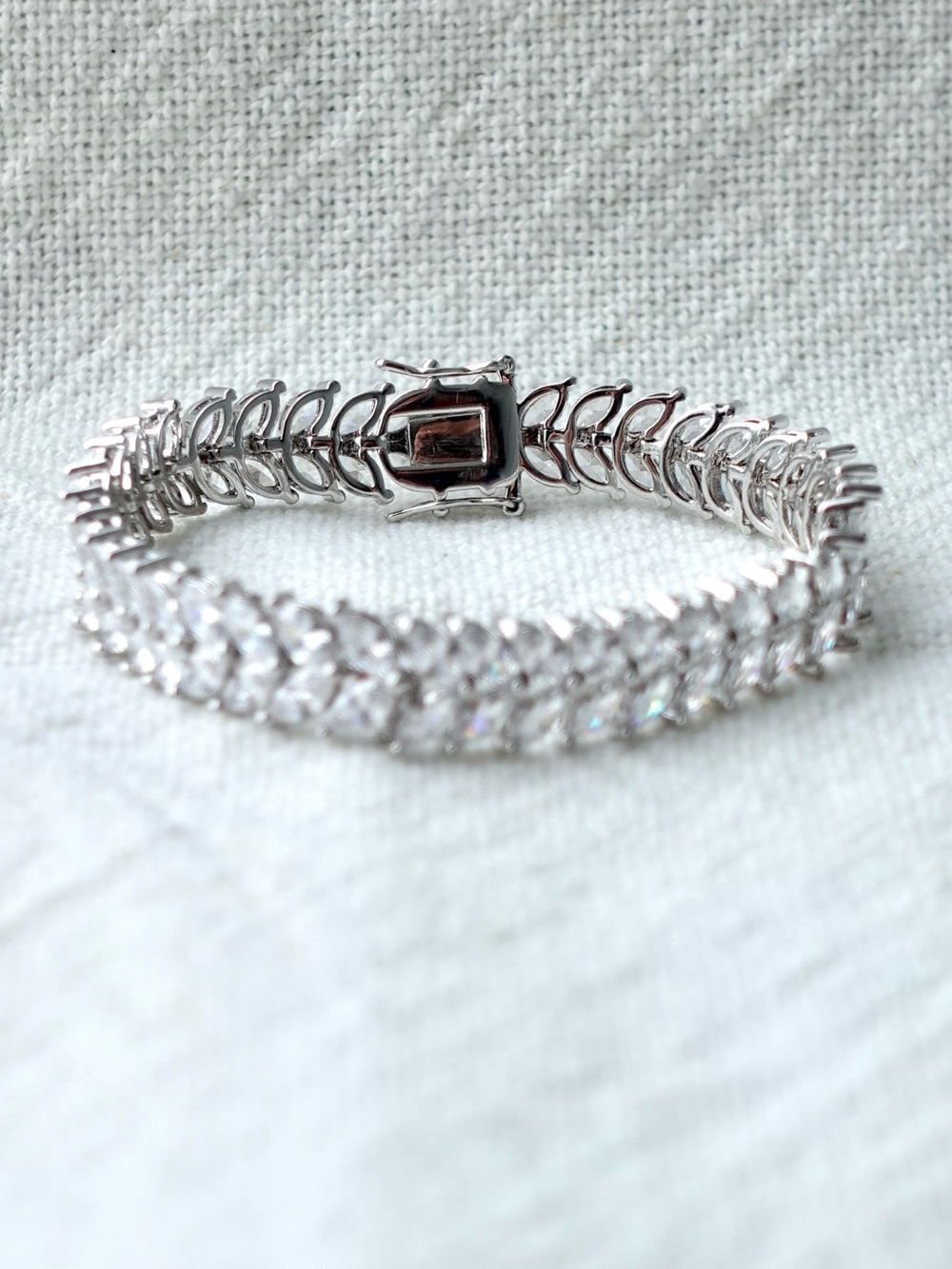 Silver Marquise Rhodium with Cubic Zirconia Tennis Bracelet - Picture 3 of 6